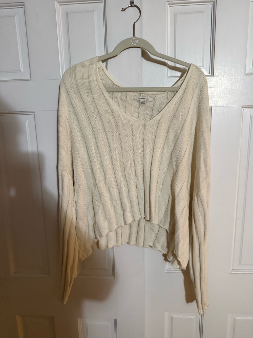 American Eagle Outfitters Cream Ribbed Scoop-Neck Sweater